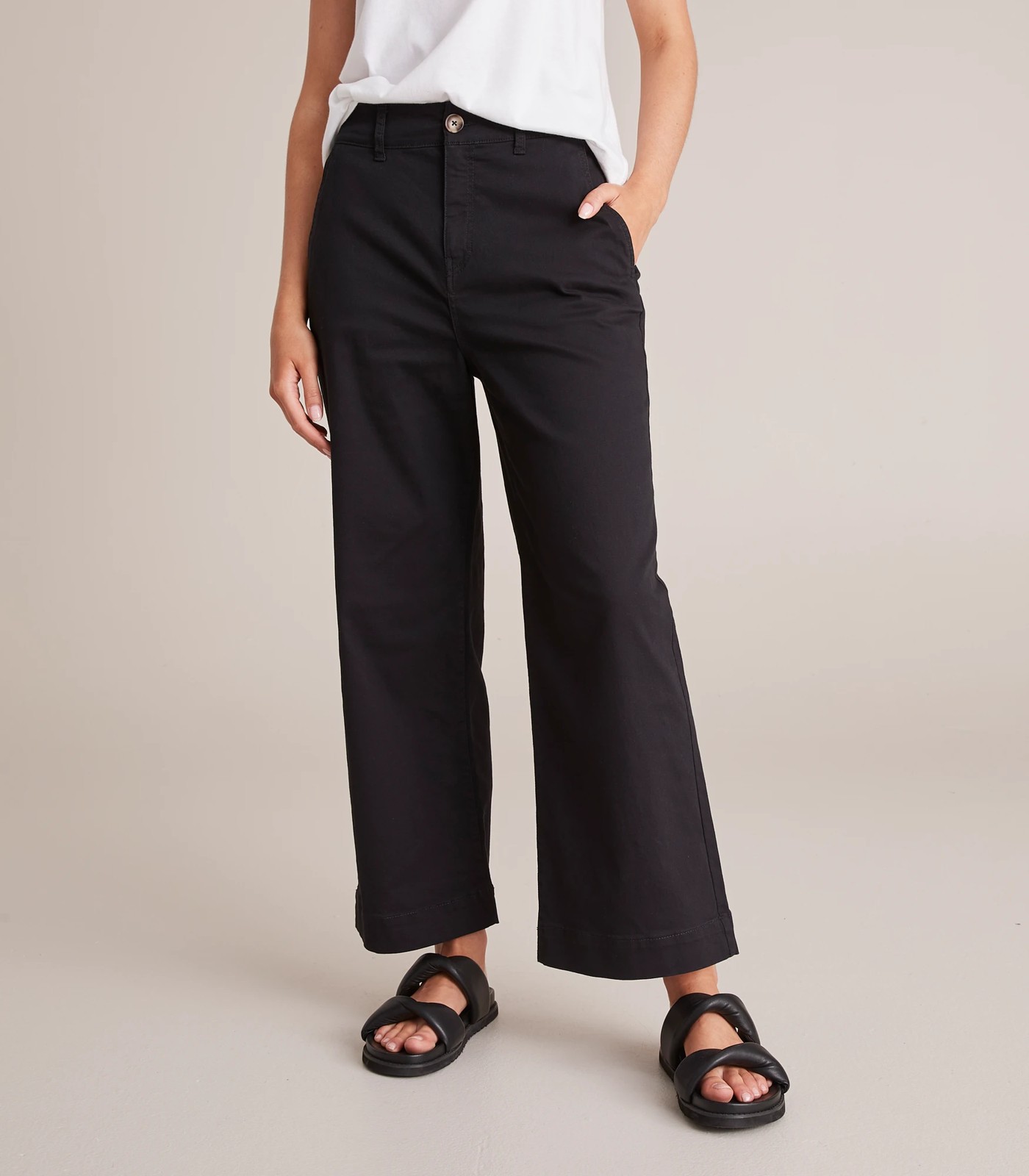 Contemporary Twist: Stretch Twill Cropped Wide Leg Pant