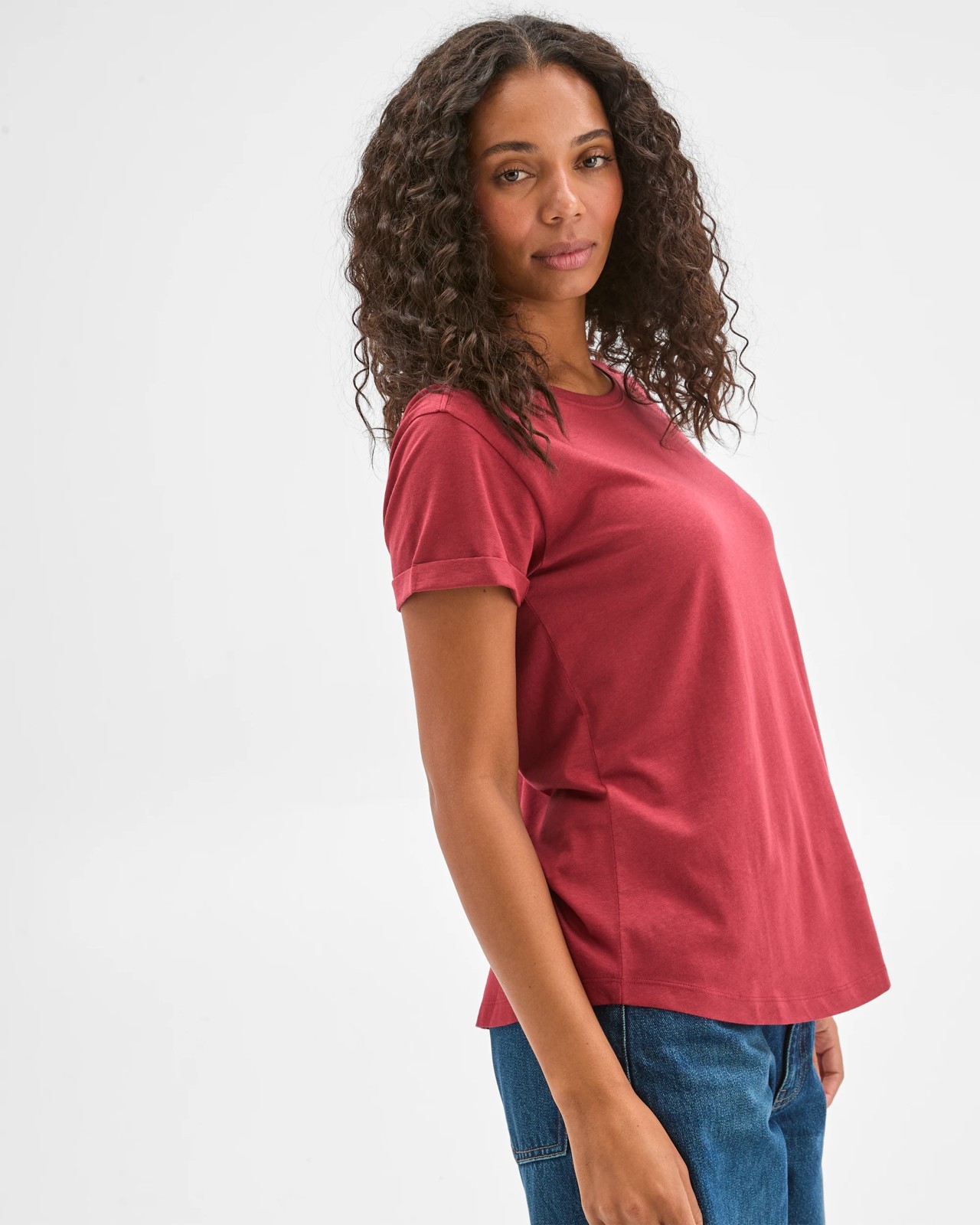Cotton/Modal Relaxed Crew T-Shirt - Brick Red 3 of 6