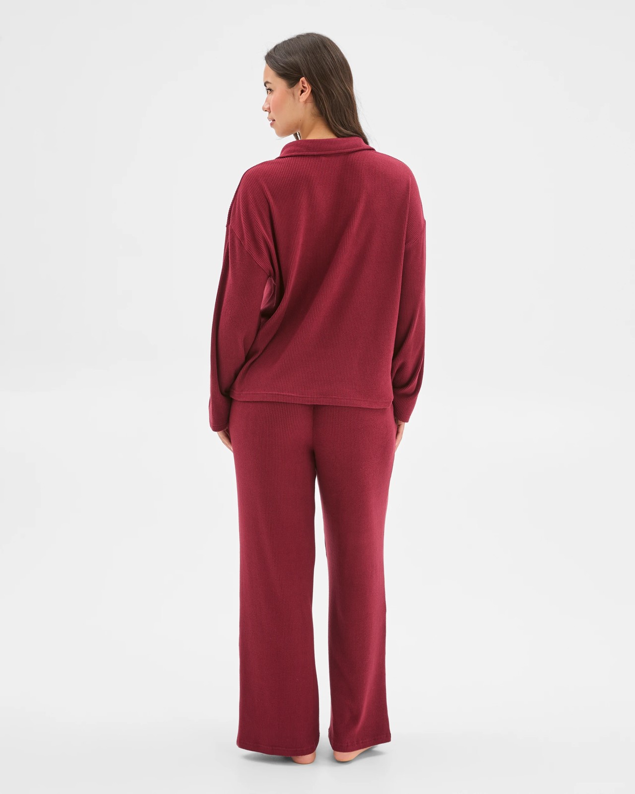 Cosy Rib Notch Collar Top - Burgundy 6 of 6
