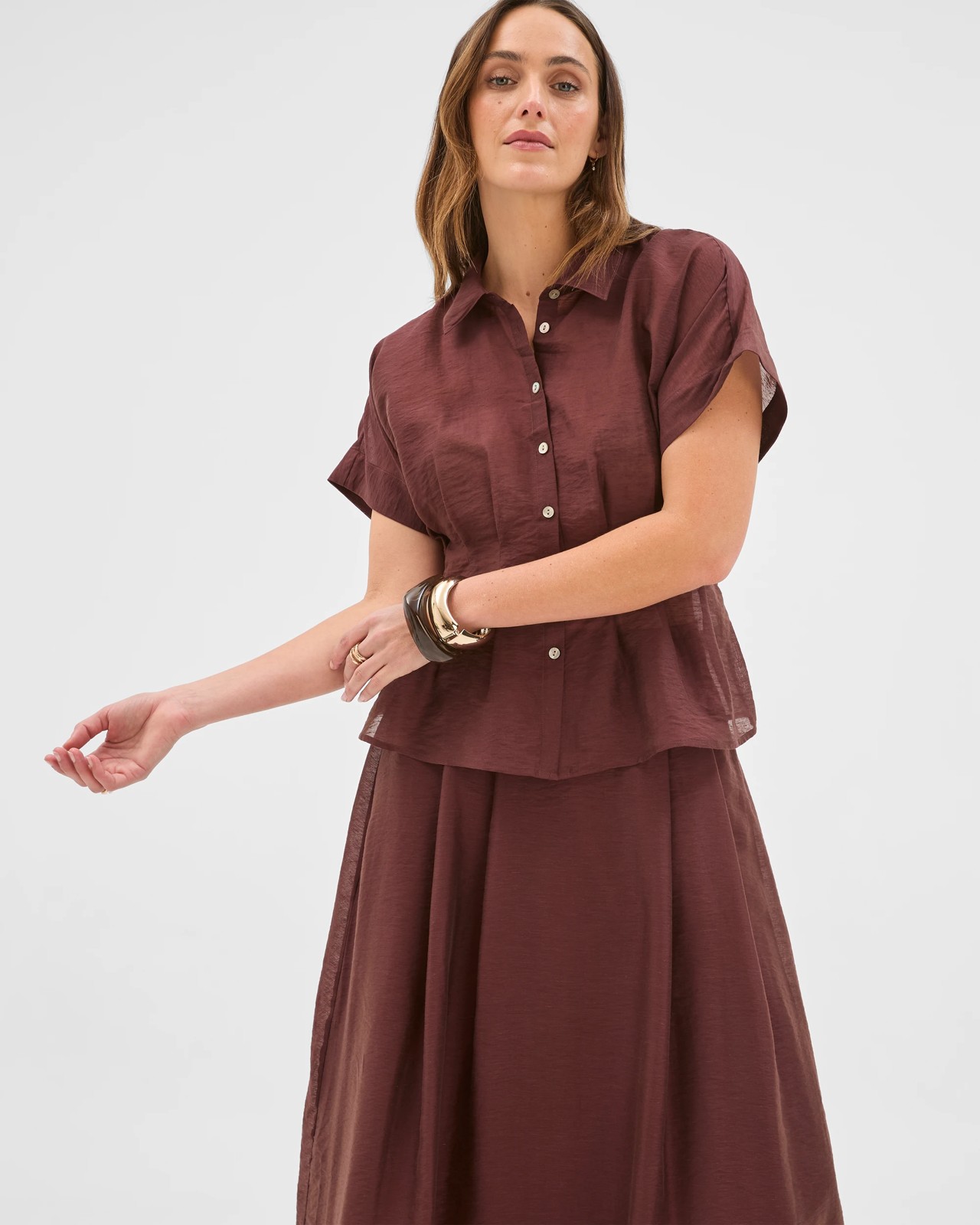 Preview Toni Panelled Midi Skirt - Dark Chocolate 3 of 5