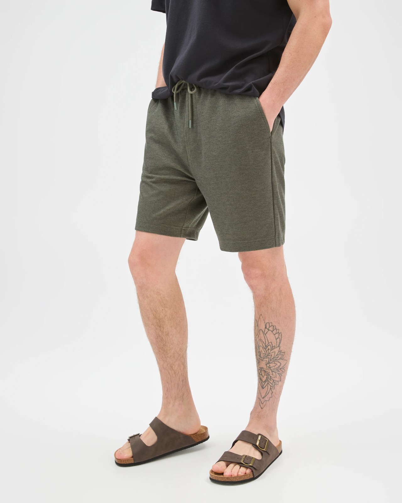 Textured Fleece Shorts - Dark Green 5 of 6