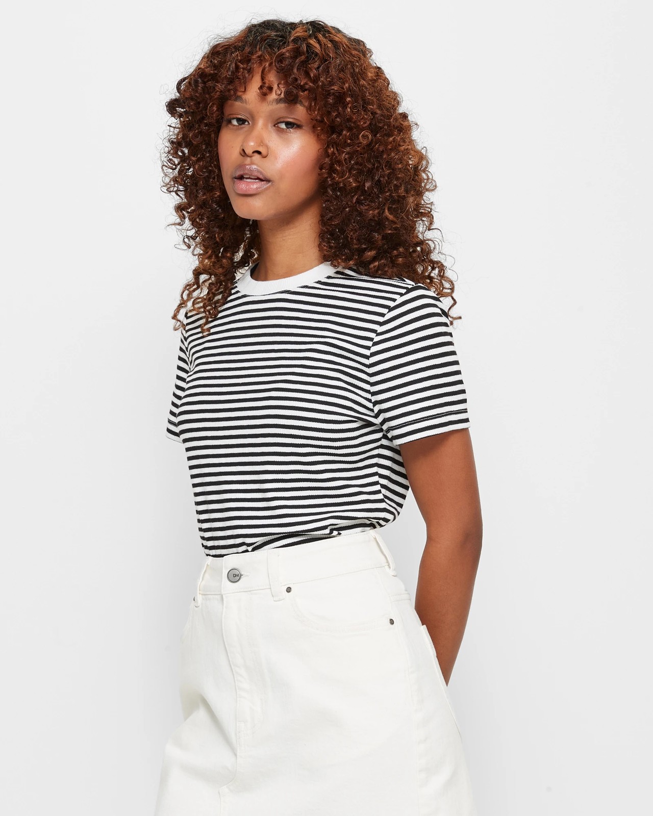 Petites Crew Neck Rib T-Shirt - Dannii Minogue - White / Black Stripe ...