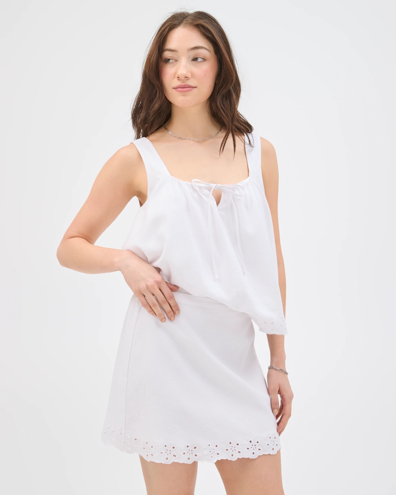 Lily Loves European Linen Blend Embroidered Mini Skirt - White 2 of 6