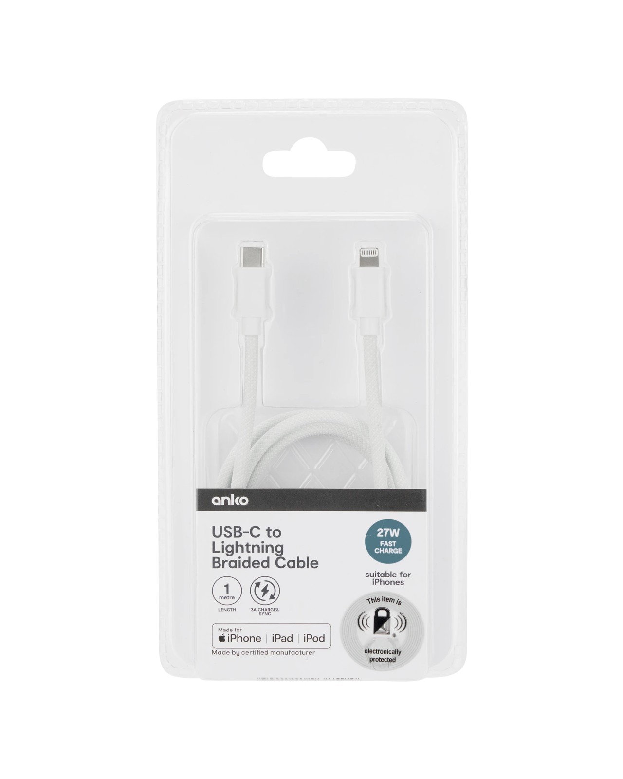 Anko USB-C to Lightning Braided Cable - 1m - White 4 of 4