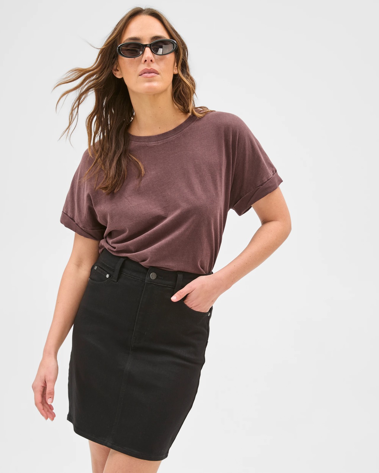 Preview Fiona Tailored Column Midi Satin Skirt - Black 4 of 5
