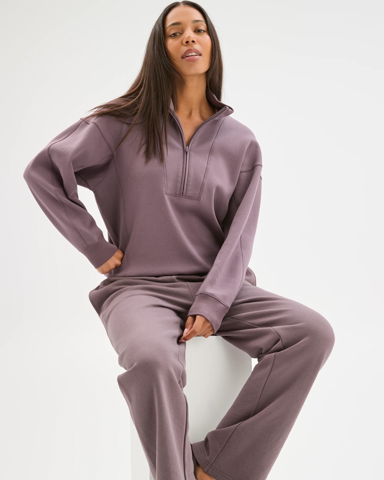 Active Australian Cotton Blend Straight Leg Fleece Trackpants - Plum 2 of 6