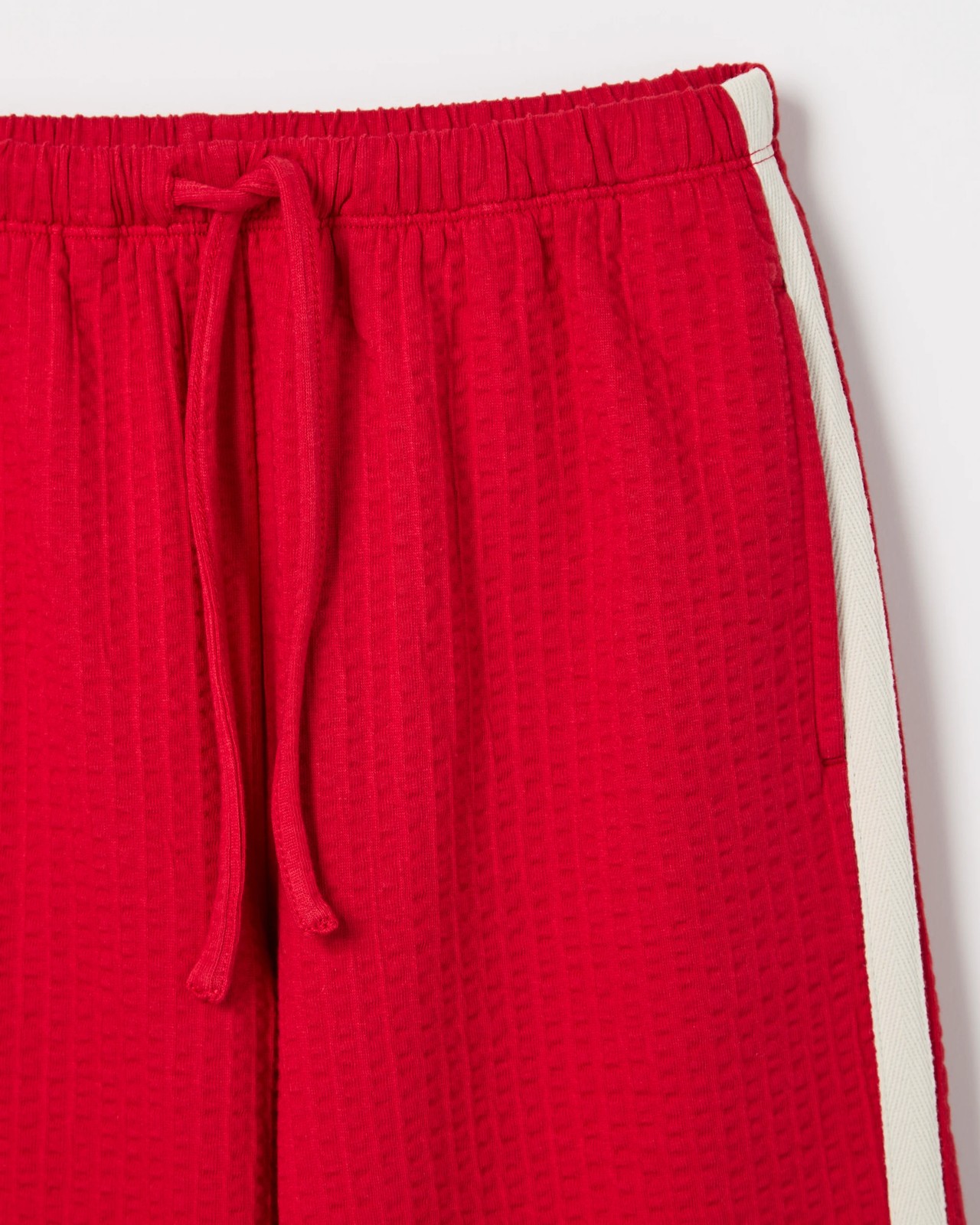 Australian Cotton Blend Textured Side Taped Wide Leg Knit Pants - Red 6 of 6