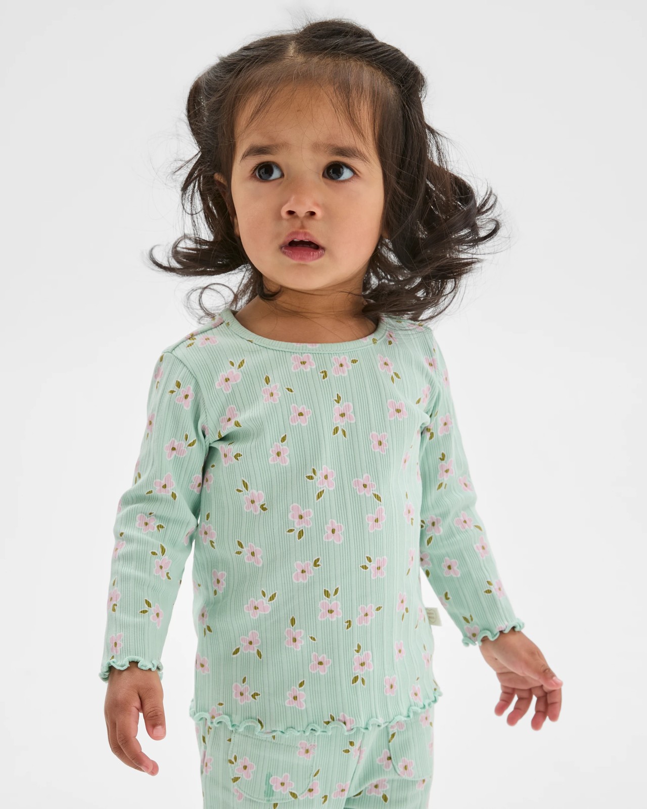Baby Organic Cotton Long Sleeve Rib T-Shirt - Daisy Gossamer Green 2 of 5