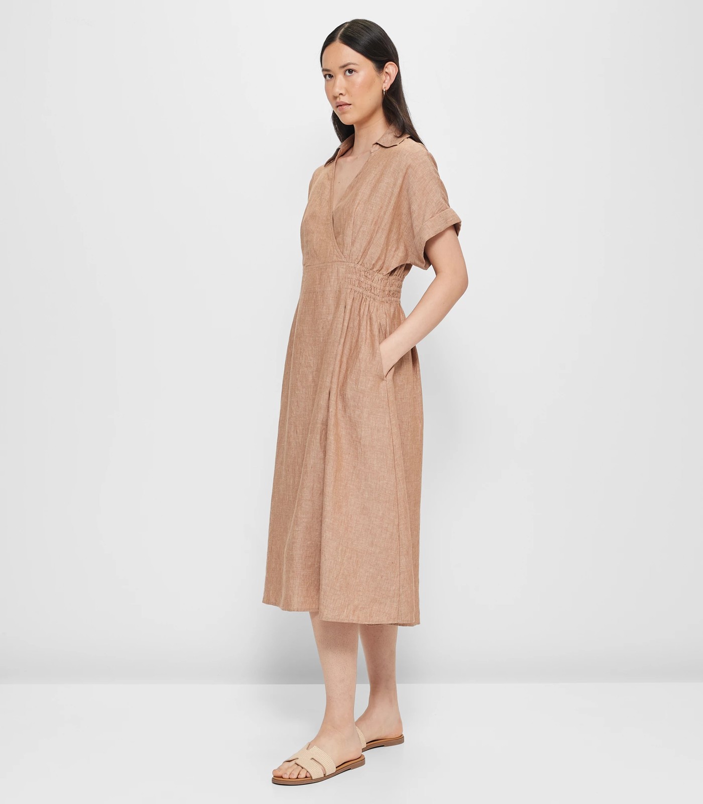 European Linen Midi Wrap Dress - Tan | Target Australia