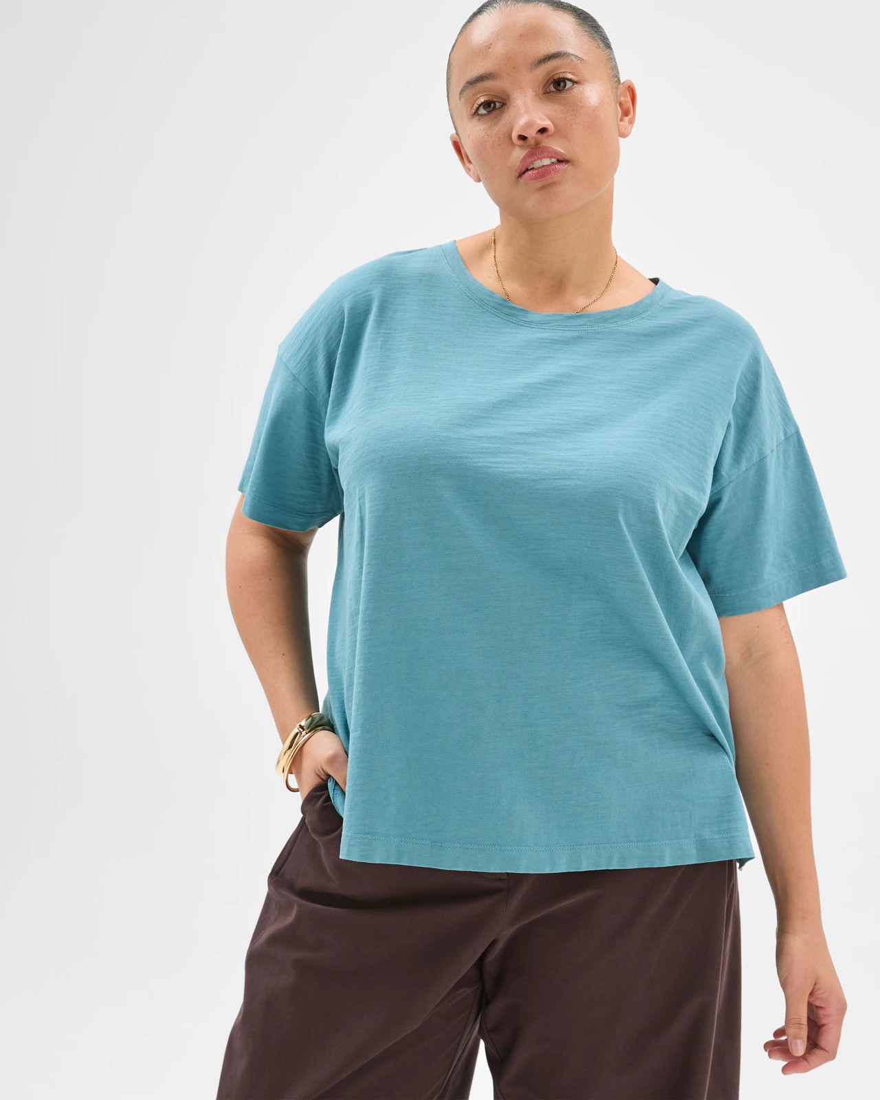 Plus Size Australian Cotton Slub Boxy T-Shirt - Soft Ocean 2 of 6