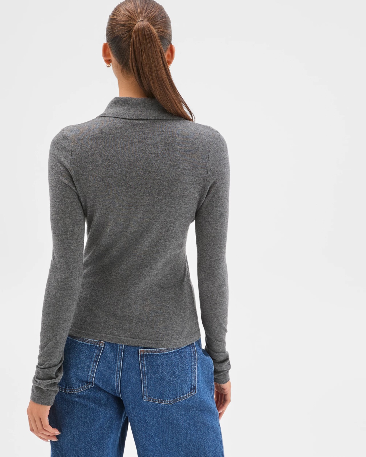 Lily Loves Long Sleeve Knit Polo Top - Graphite Marle 4 of 5