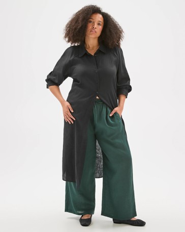 Plus Size European Linen Long Sleeve Maxi Shirt Dress