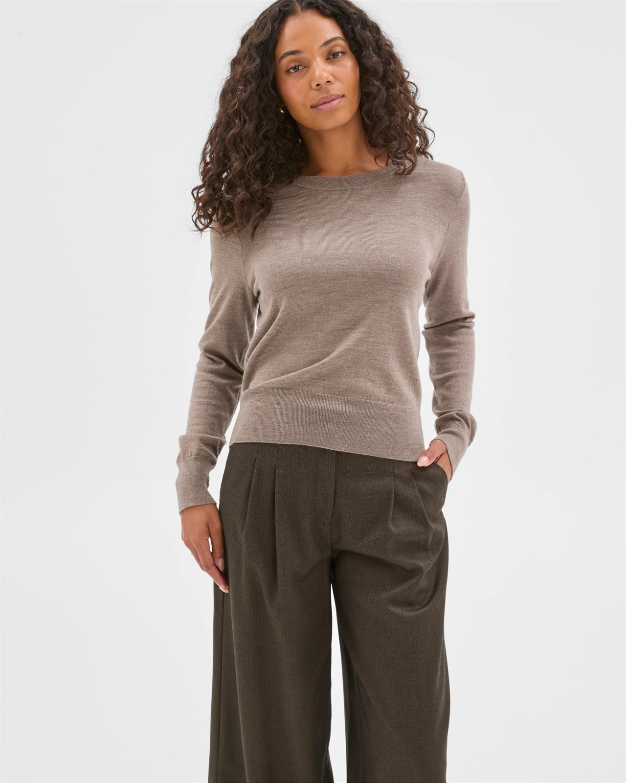 Preview Merino Crew Neck Stitch Detail Knit Sweater - Grey Marle 4 of 5