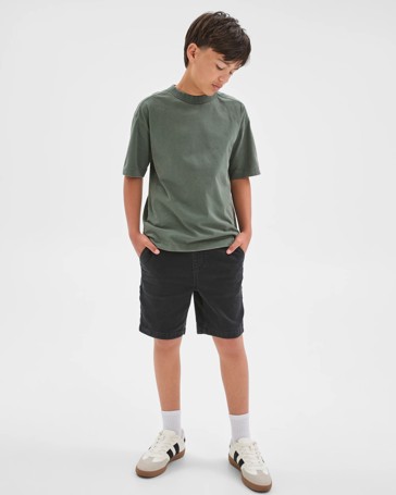 Elastic Waistband Pull-On Denim Shorts