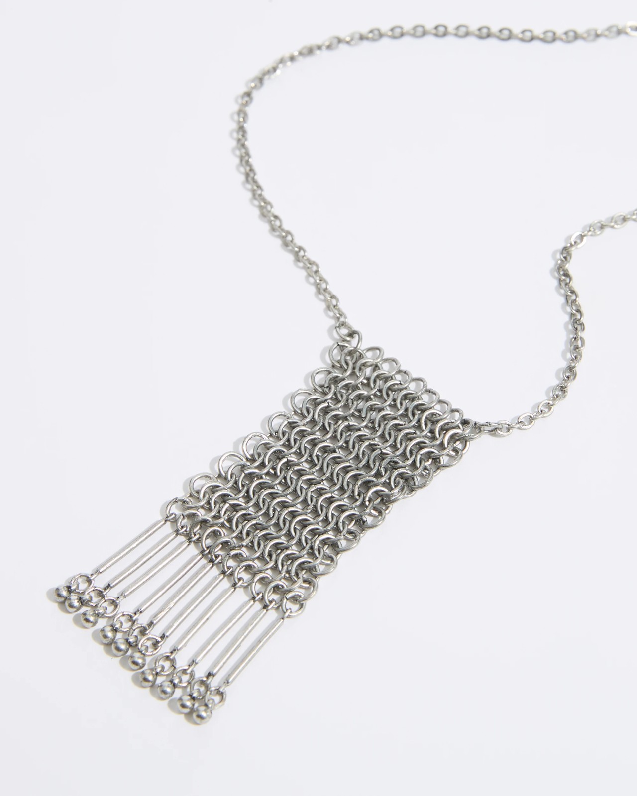 Long Boho Mesh Pendant Necklace - Silver-Tone 2 of 2