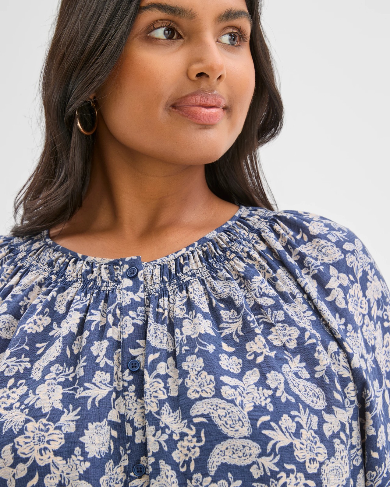 Plus Size 3/4 Sleeve Button Through Textured Blouse 5 of 5