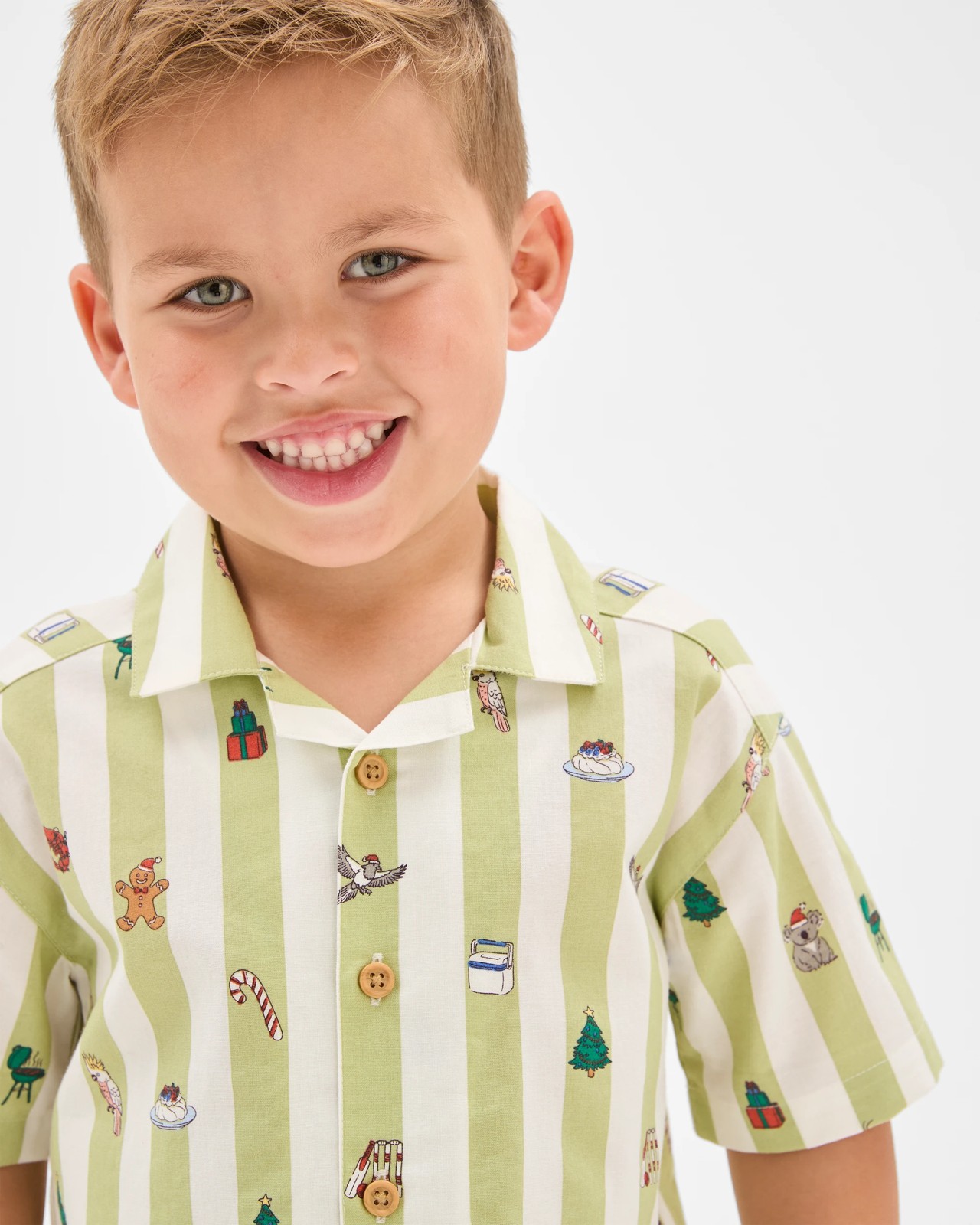 Cotton Short Sleeve Christmas Shirt - Green Stripe 4 of 5