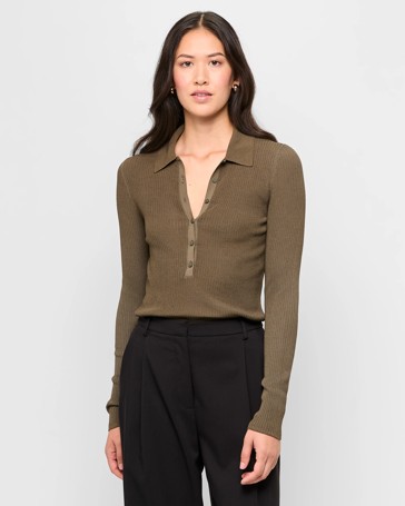 Long Sleeve Knit Polo Top - Preview