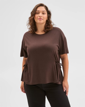 Plus Size Australian Cotton Blend Side Tie Waist T-Shirt