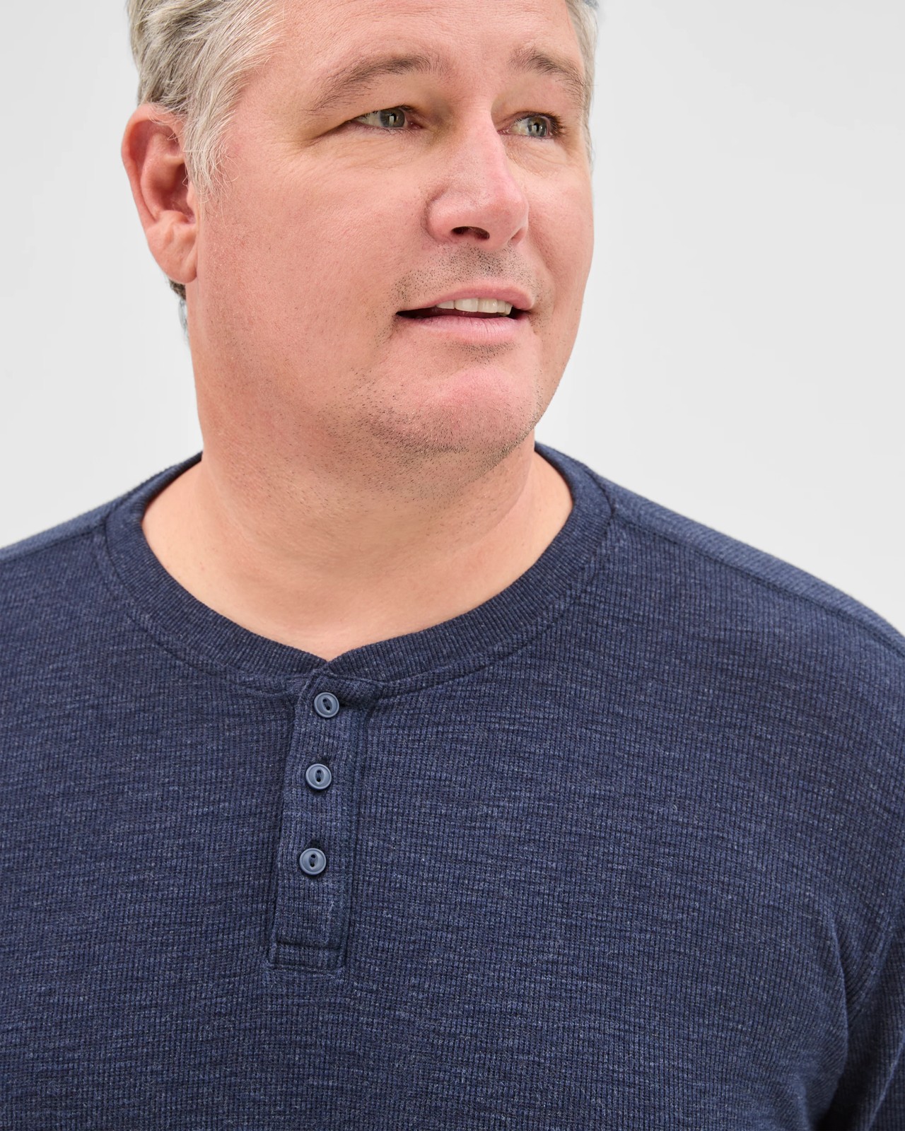 Plus Size Australian Cotton Long Sleeve Waffle Henley T-Shirt - Navy Marle 5 of 6