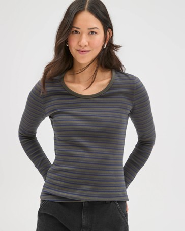 Australian Cotton Long Sleeve Scoop Neck Rib T-Shirt