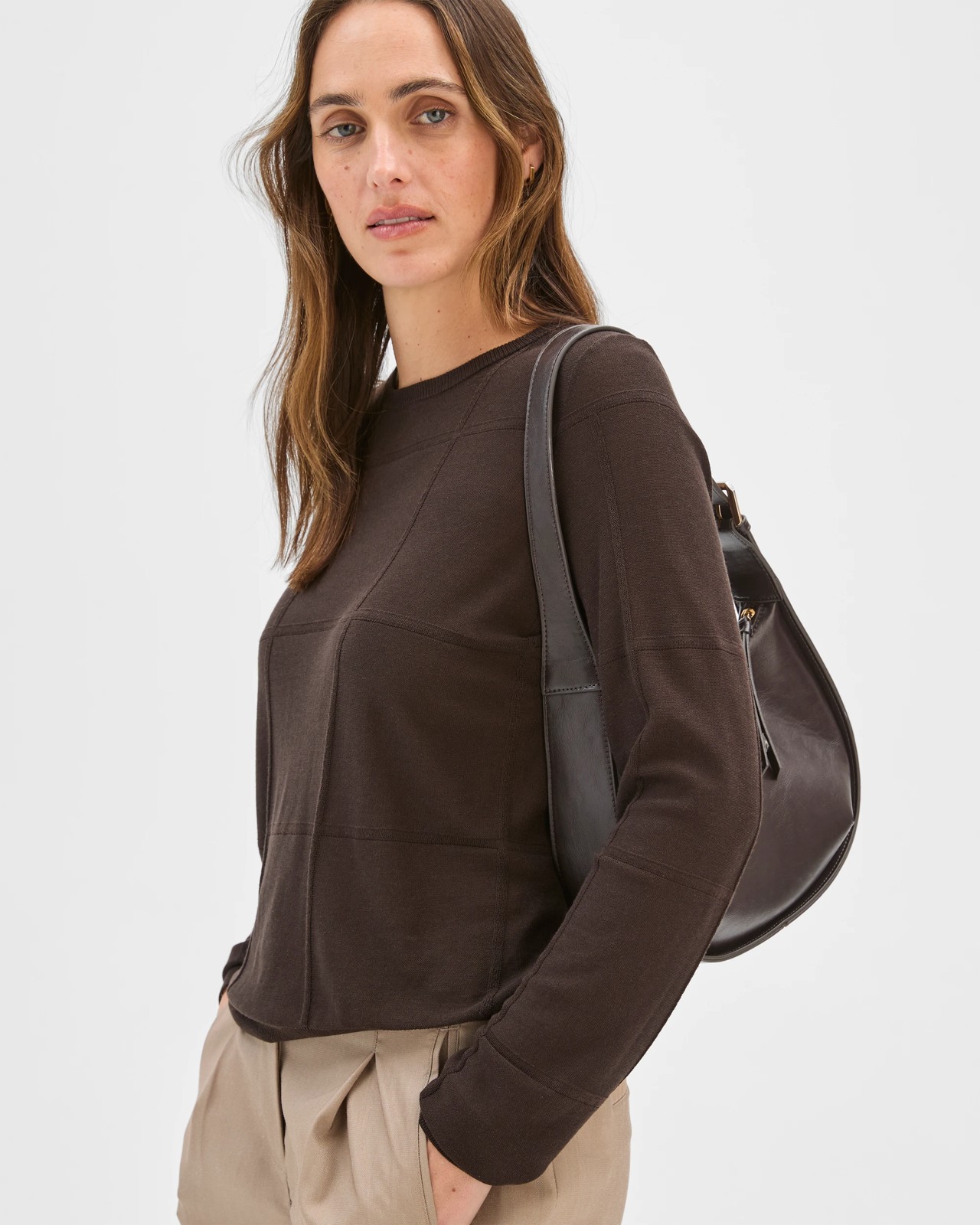 Preview Windowpane Knit Jumper - Coffee Bean 4 of 5