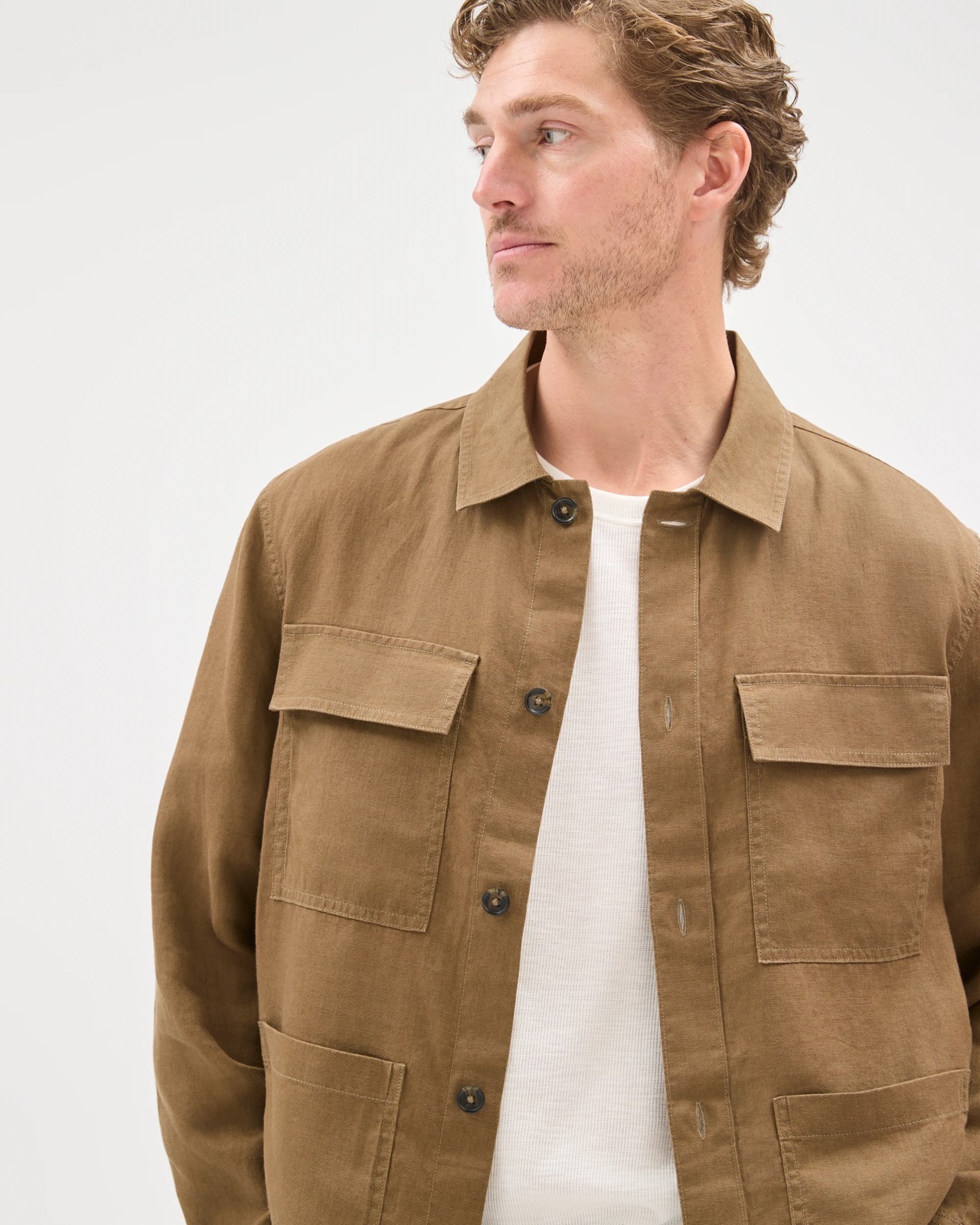 European Linen Long Sleeve Oversized Overshirt - Capers 4 of 5