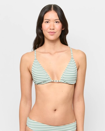 Ribbed Stripe Tie Back Triangle Bikini Swim Top