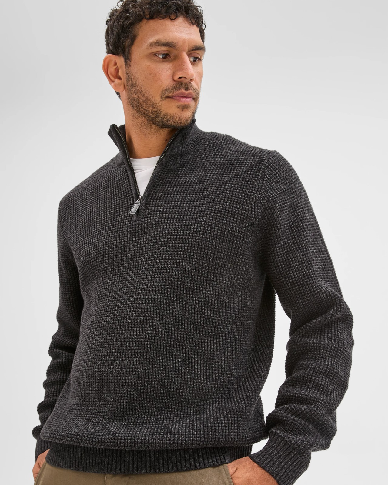 Australian Cotton Midweight 1/2 Zip Knit Sweater - Charcoal 6 of 6