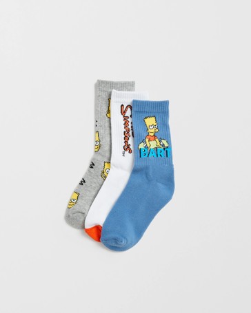 Licensed The Simpsons Cotton Blend 3 Pack Older Boys Quarter Crew Socks