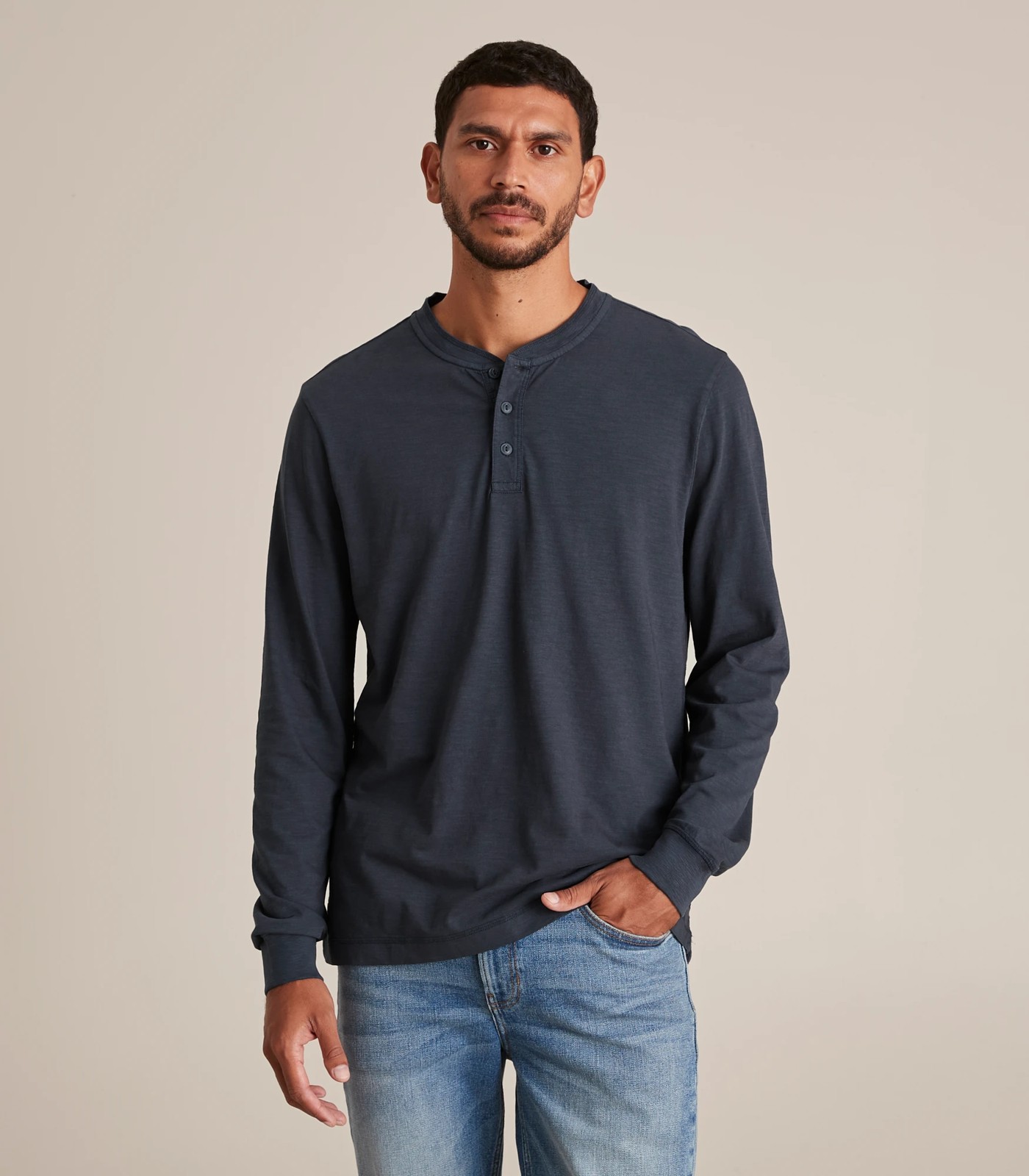 Long Sleeve Slub Henley, T-Shirts