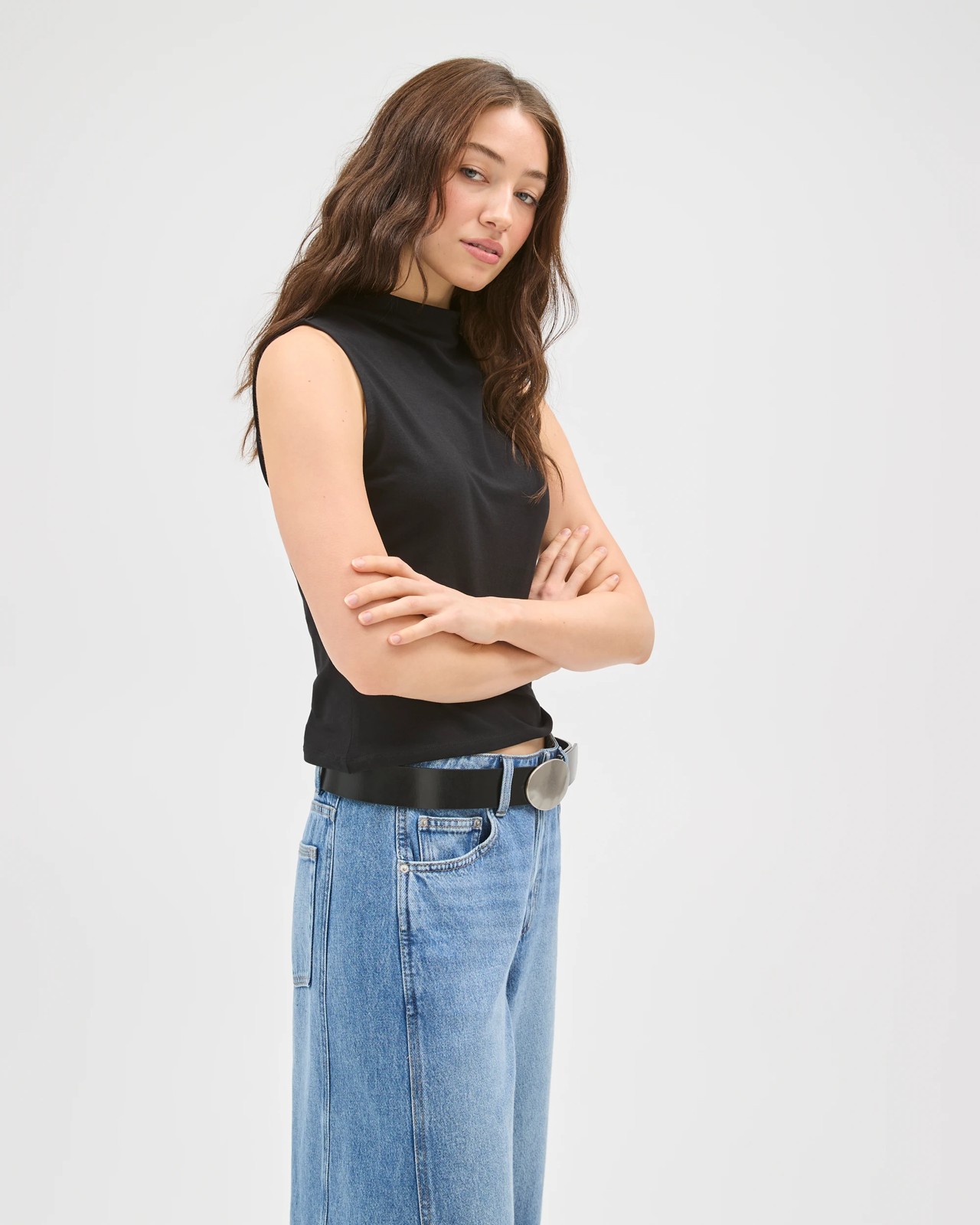 Lily Loves Australian Cotton Blend Mock Neck Tank  - True Black 3 of 5