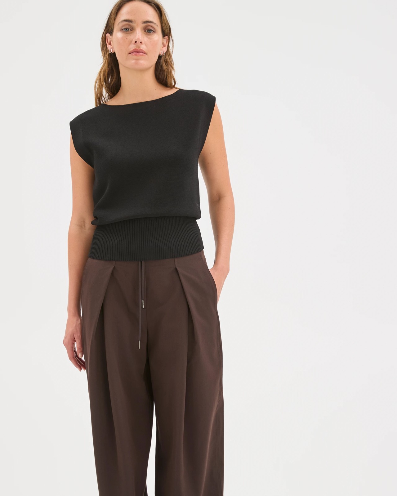 Preview Wide Barrel Leg Pants - Coffee Bean 3 of 6