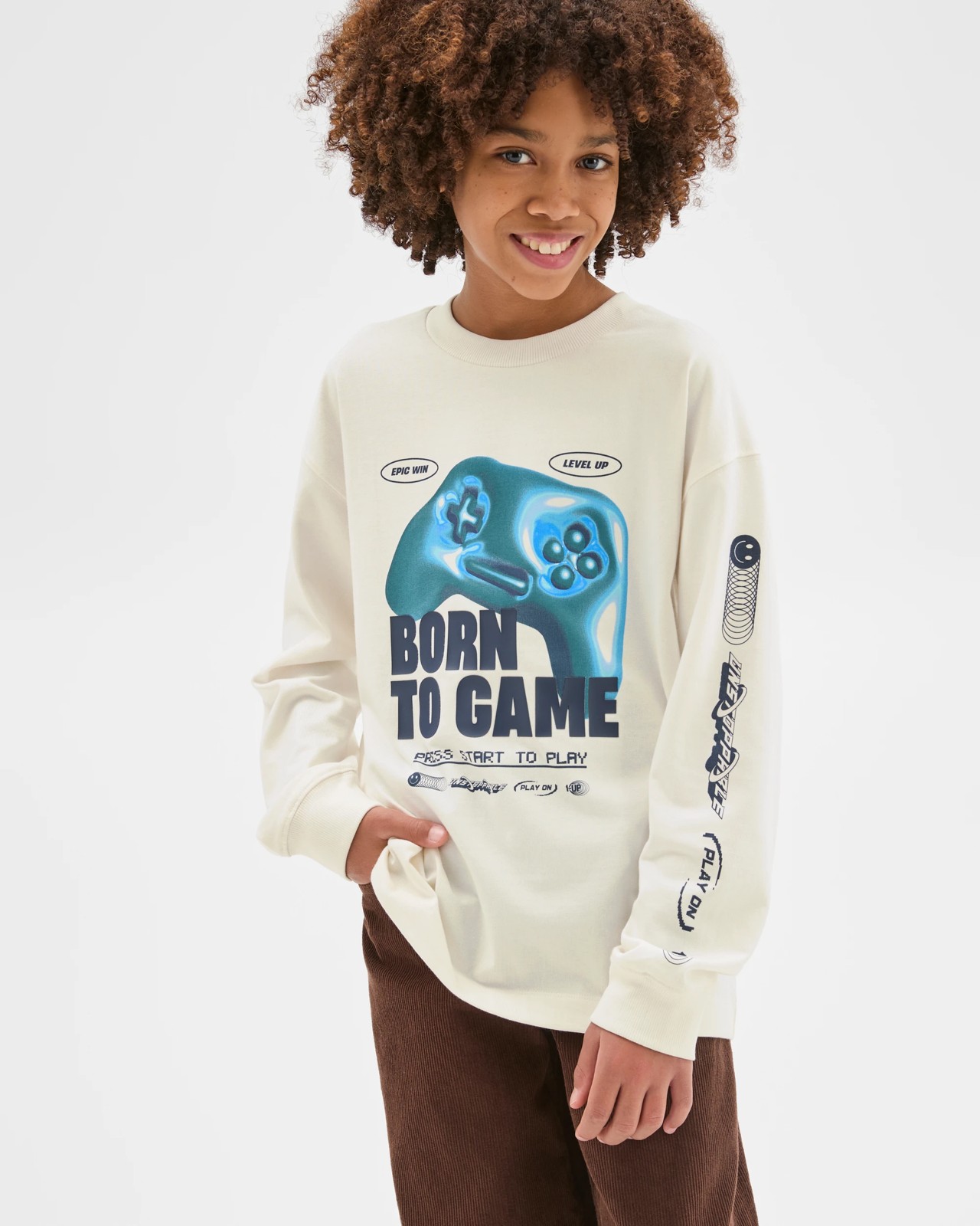 Australian Cotton Long Sleeve Heavyweight T-Shirt - Cream 2 of 6