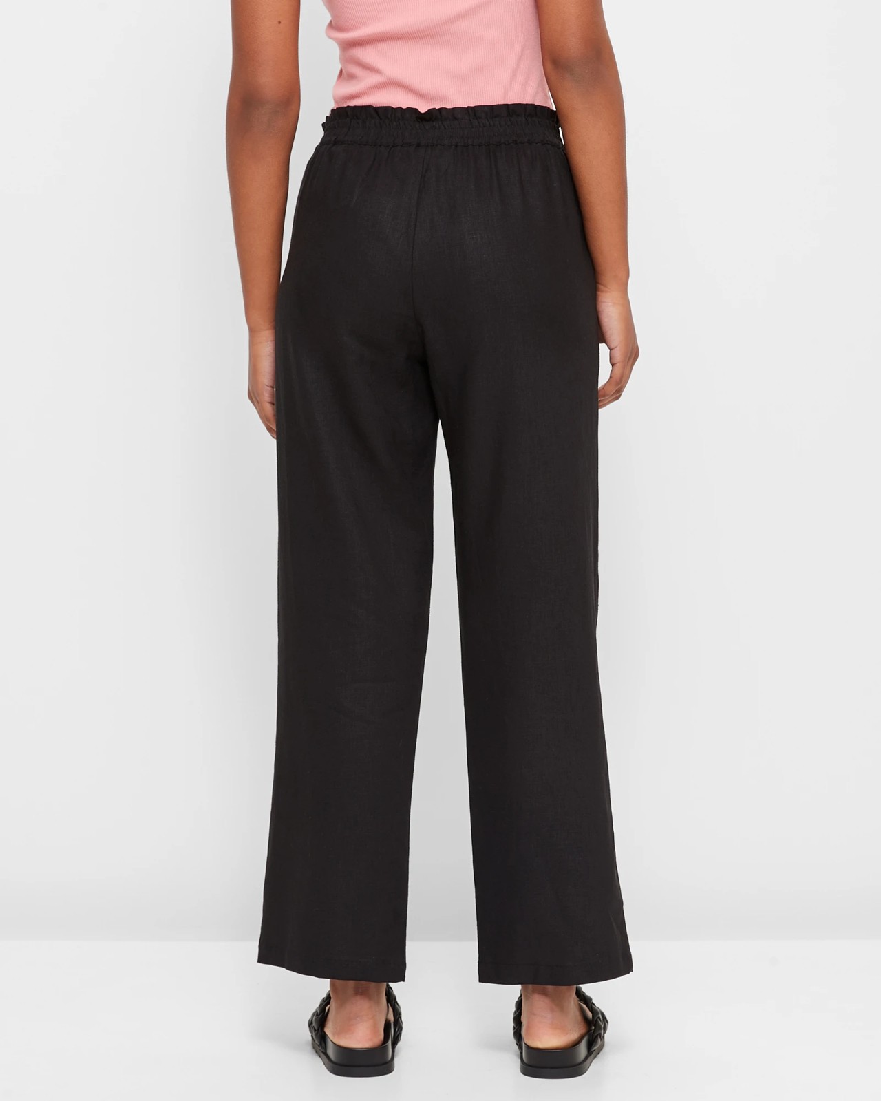 Petites Linen Blend Elastic Waist Pants - Dannii Minogue - Black