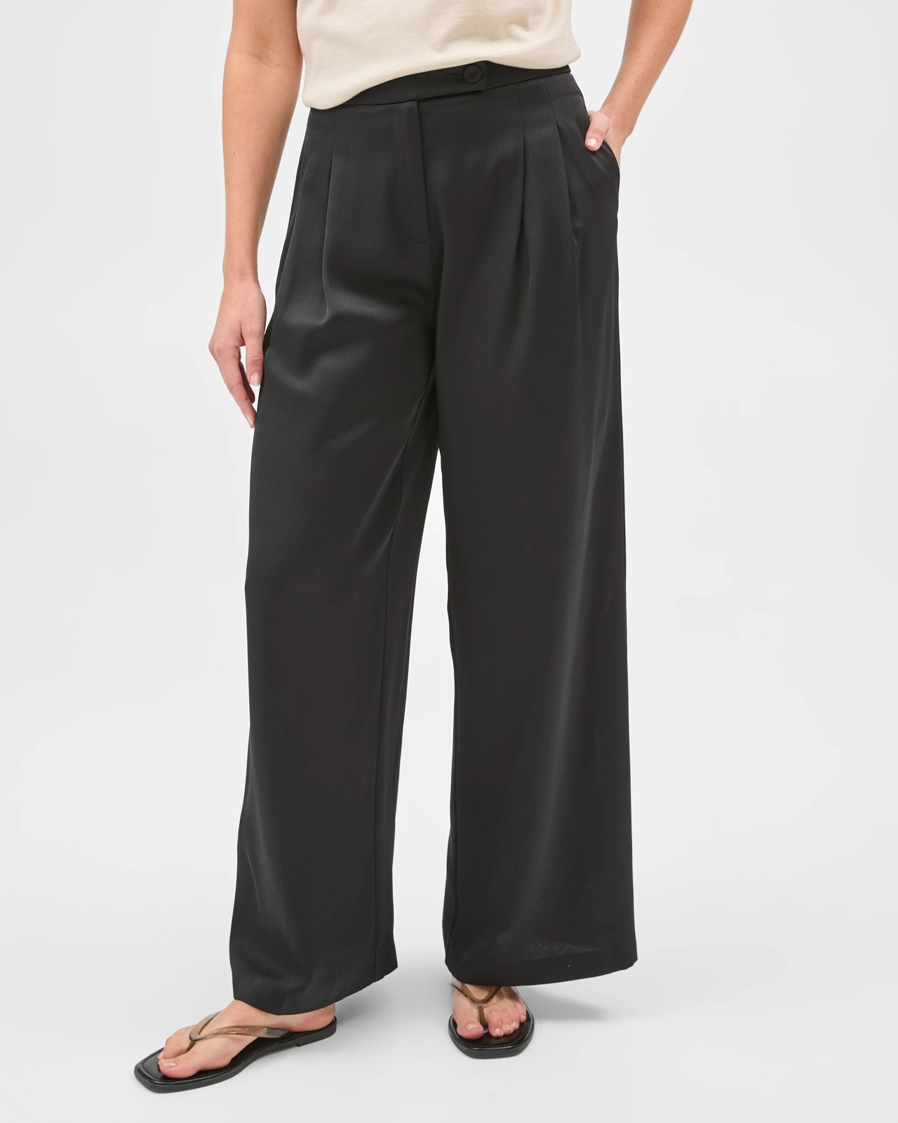 Preview Erica Tailored Wide Leg Satin Pants - Black 5 of 5
