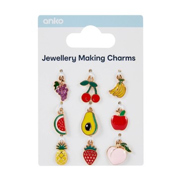 6 Piece Jewellery Making Charms, Fruit - Anko