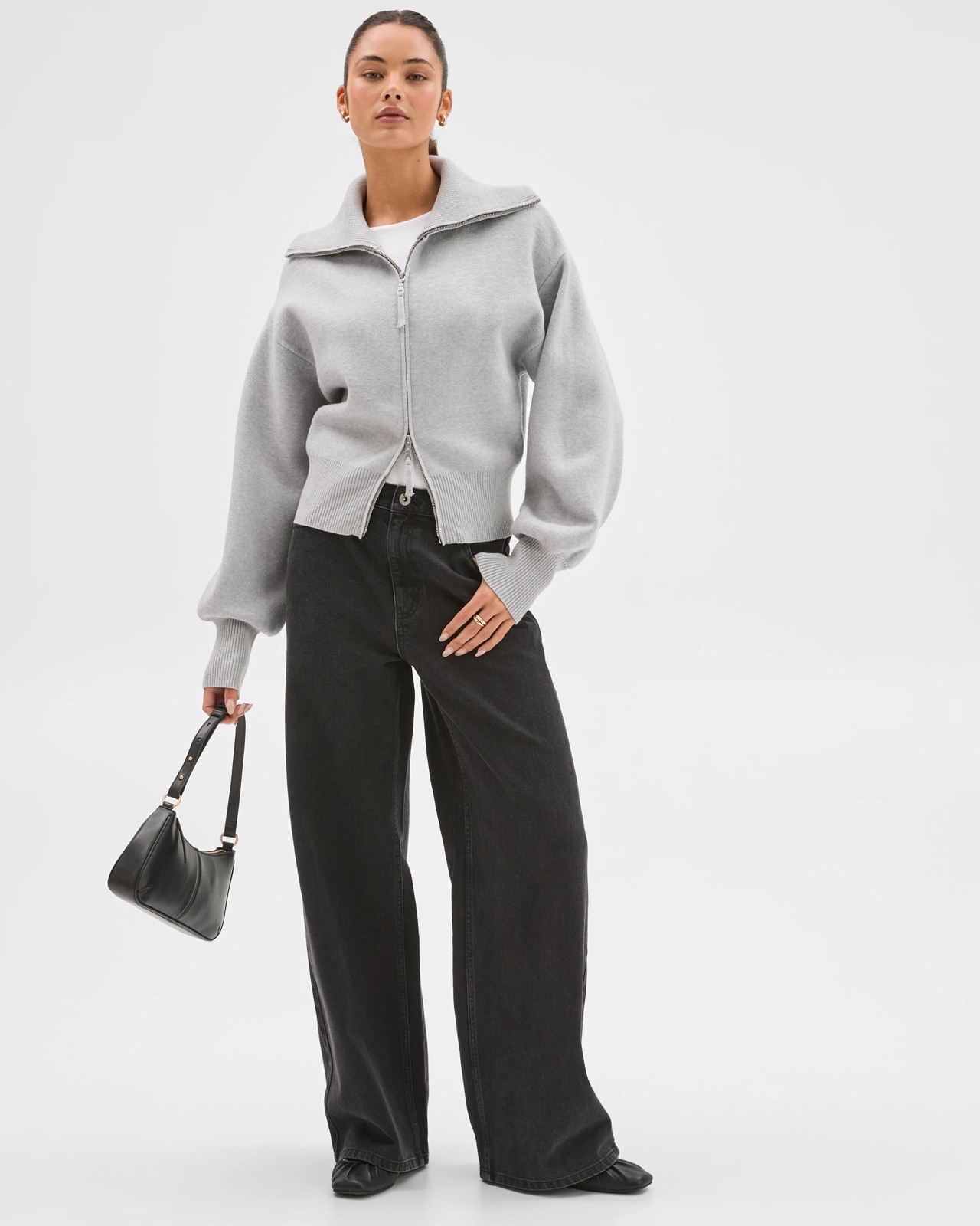 Lily Loves Long Cocoon Sleeve Zip Through Cardigan - Grey 2 of 6