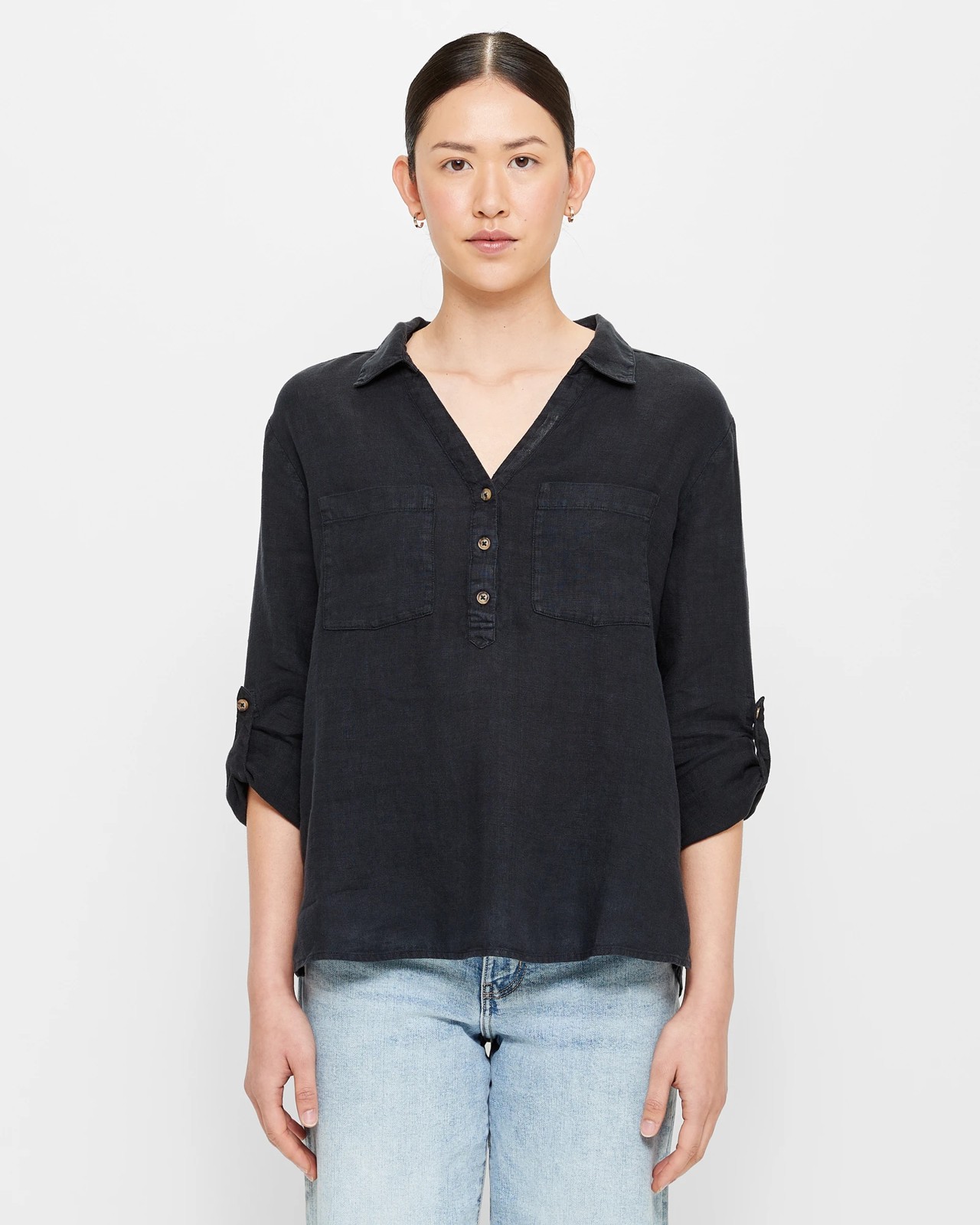 European Linen V-Neck Pullover Shirt | Target Australia