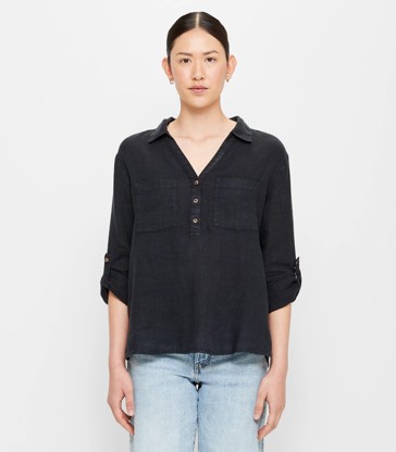European Linen V-Neck Pullover Shirt