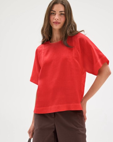 Petites European Linen Woven Top