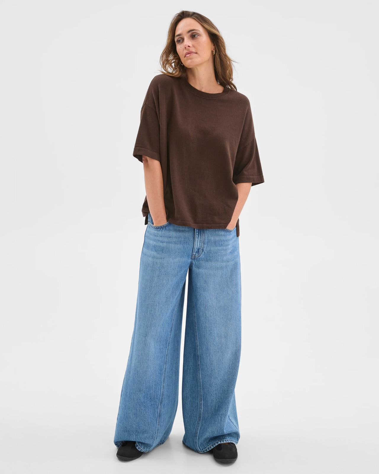 Australian Cotton Blend Oversized Crew Neck T-Shirt - Coffee Bean 2 of 6