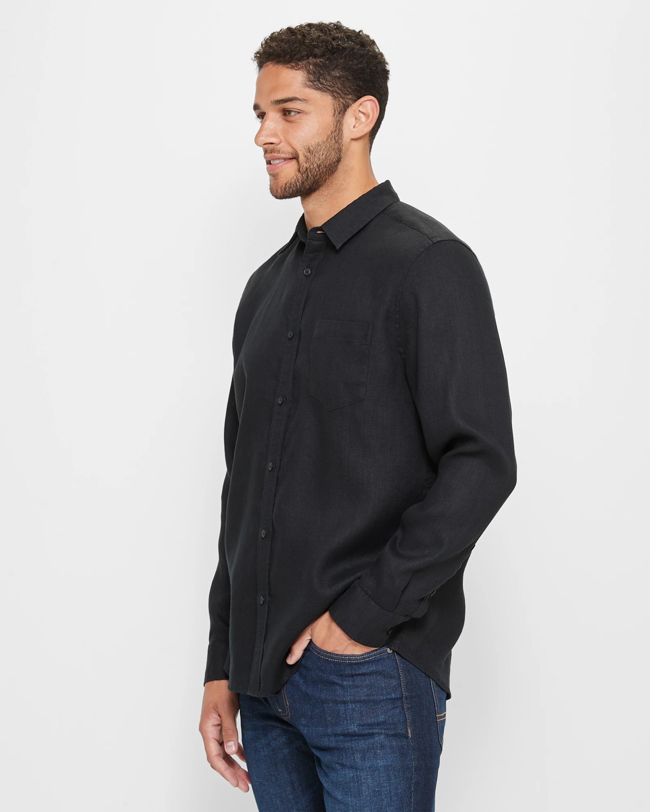 European Linen Long Sleeve Shirt - Black | Target Australia