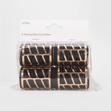 4 Pack Thermal Blow Dry Rollers - Medium, Black and Gold Look