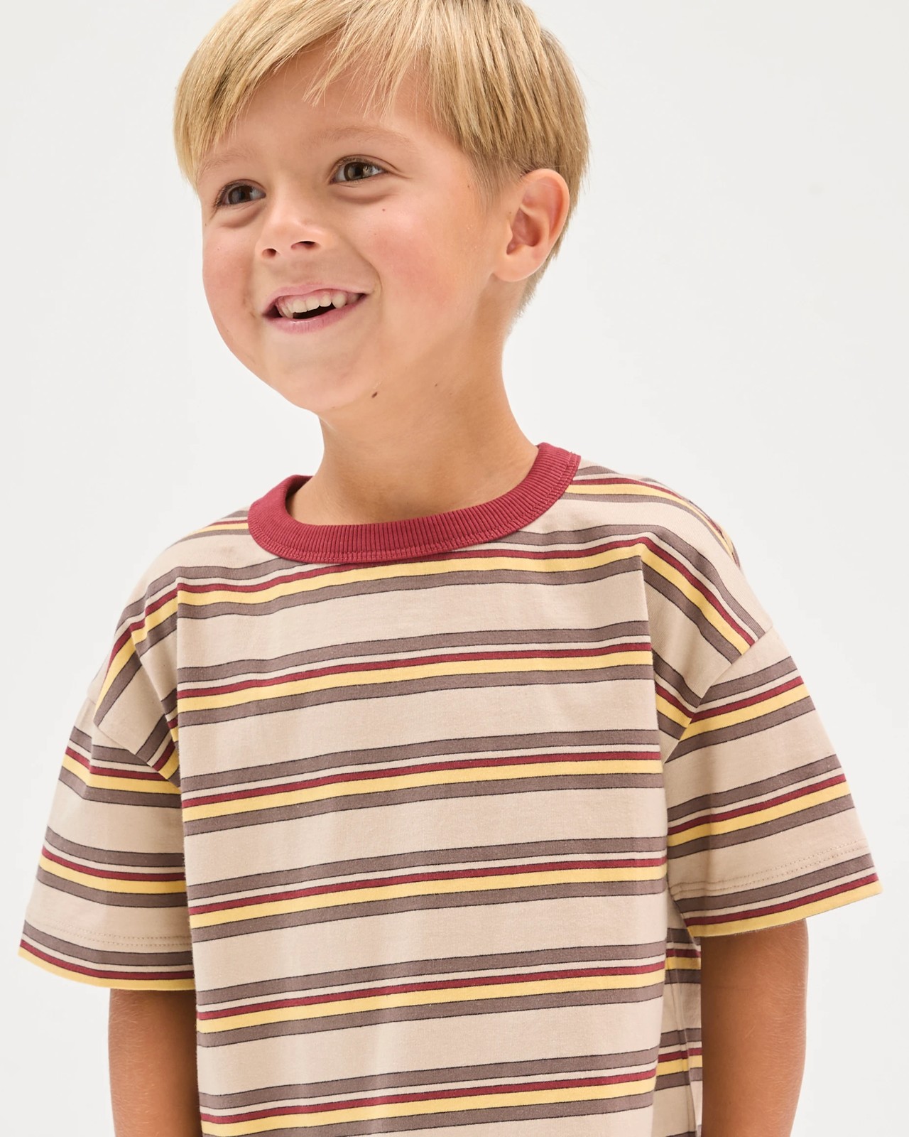 Australian Cotton Oversized Stripe T-Shirt - Cement 3 of 5