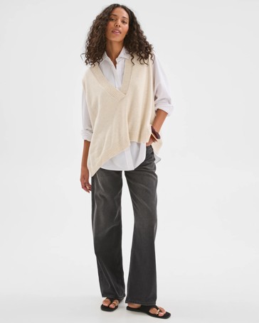 Australian Cotton Blend Deep V-Neck Oversized Knit Vest