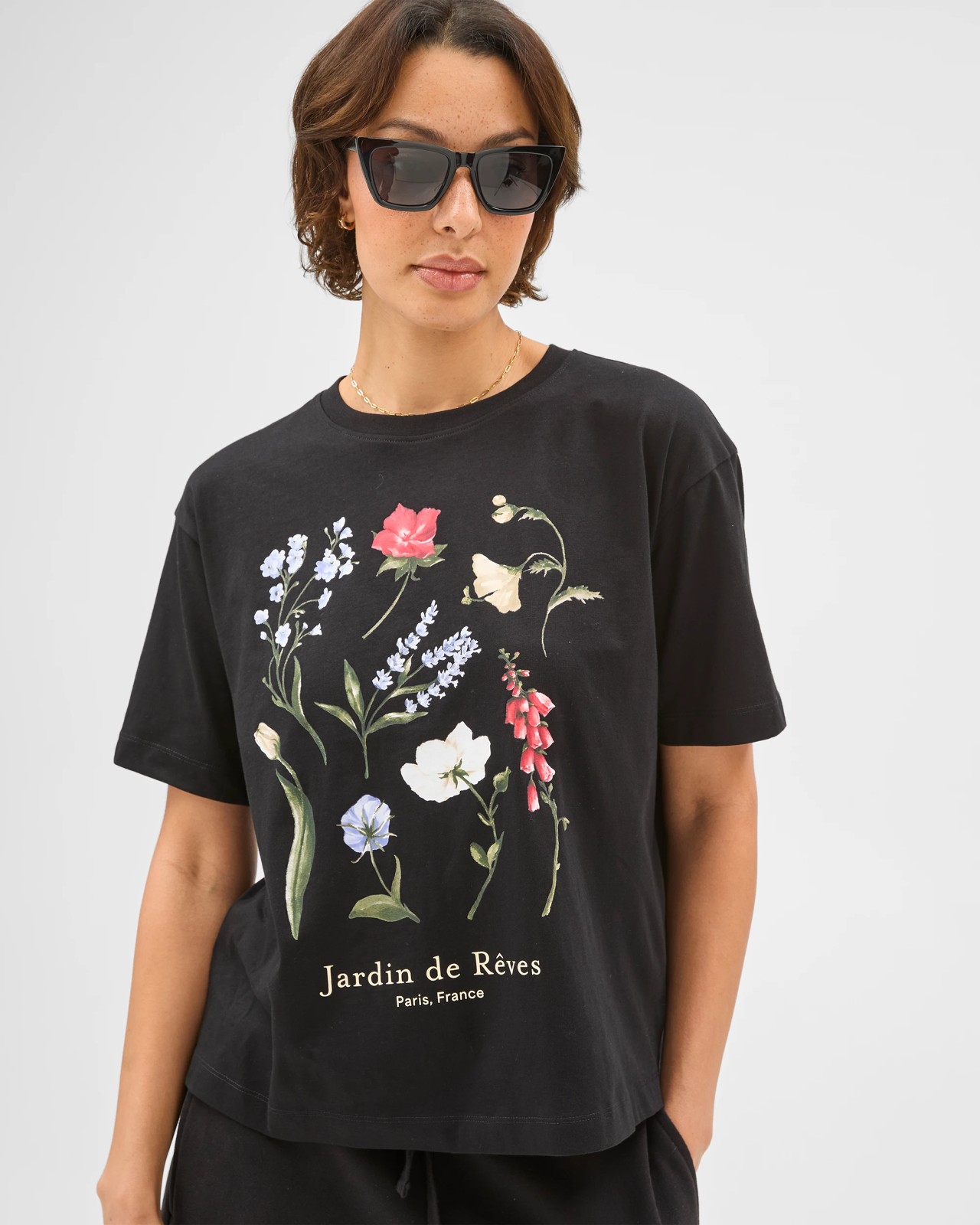 Australian Cotton Boxy Print T-Shirt - Black Floral 3 of 5