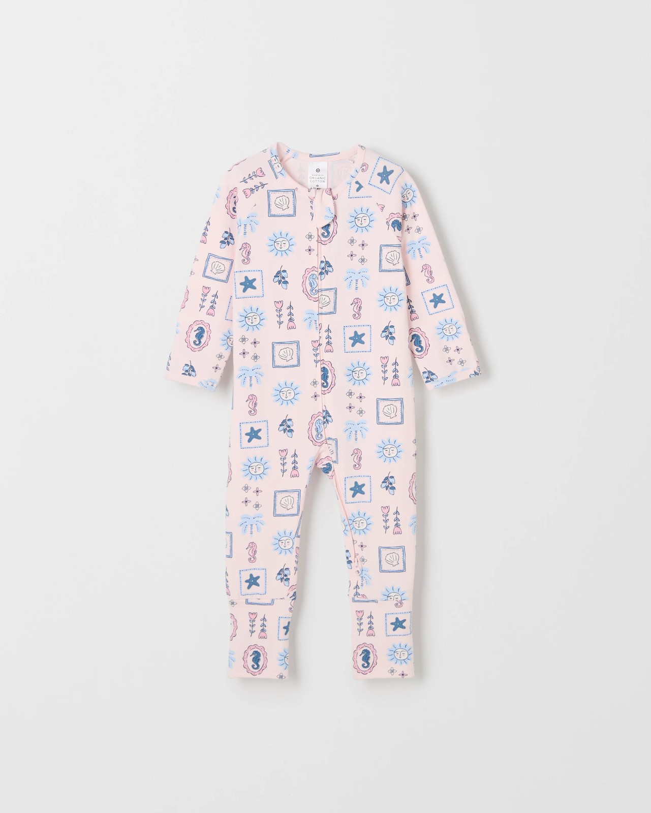 Baby Organic Cotton Zip Front Footless Coverall - Ballets Sea Tile 4 of 5
