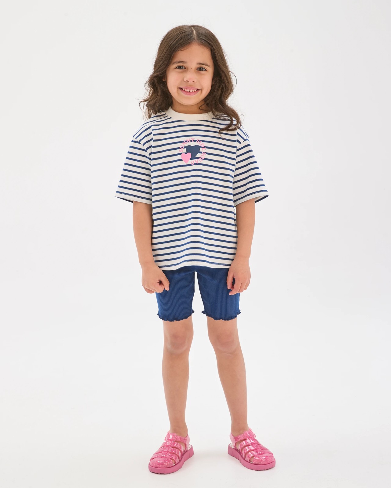 Australian Cotton Blend T-Shirt and Bike Shorts Set - Navy / White Stripe 2 of 5