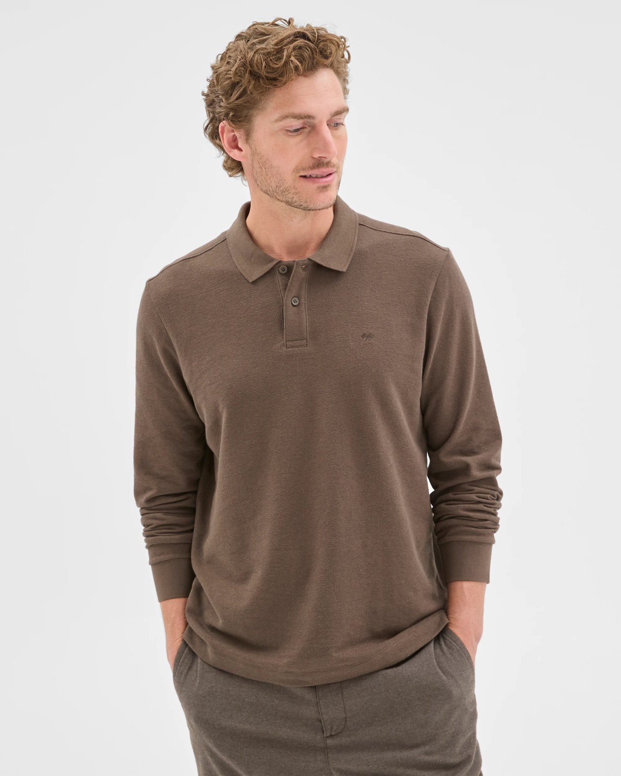 Australian Cotton Blend Boucle Polo Top - Black Olive 4 of 5